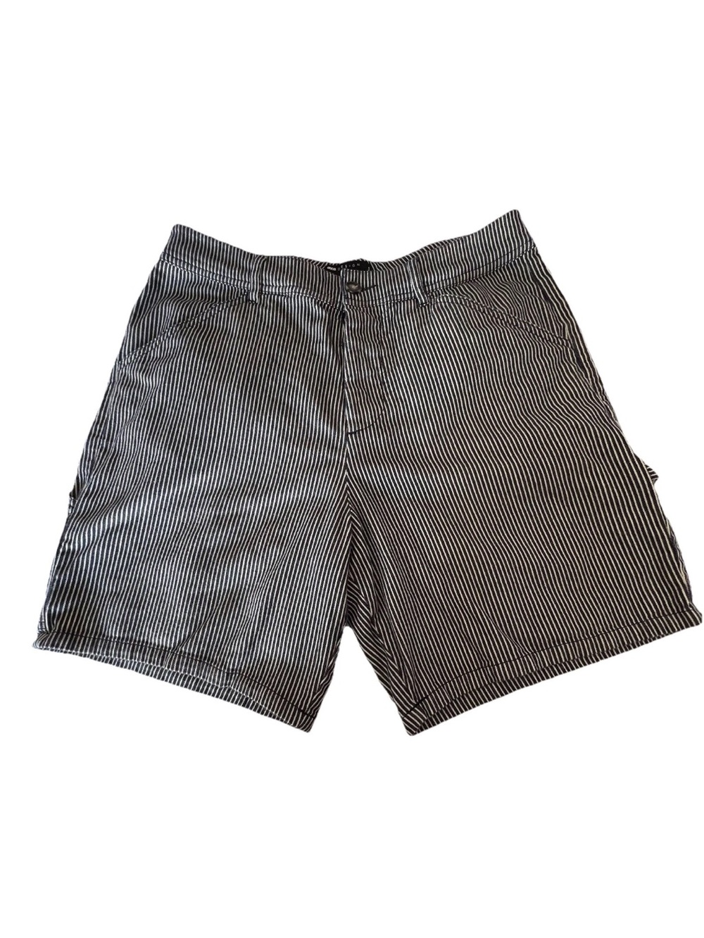 Asos Design Black White Striped Button fly Carpenter Shorts Sz 32x7